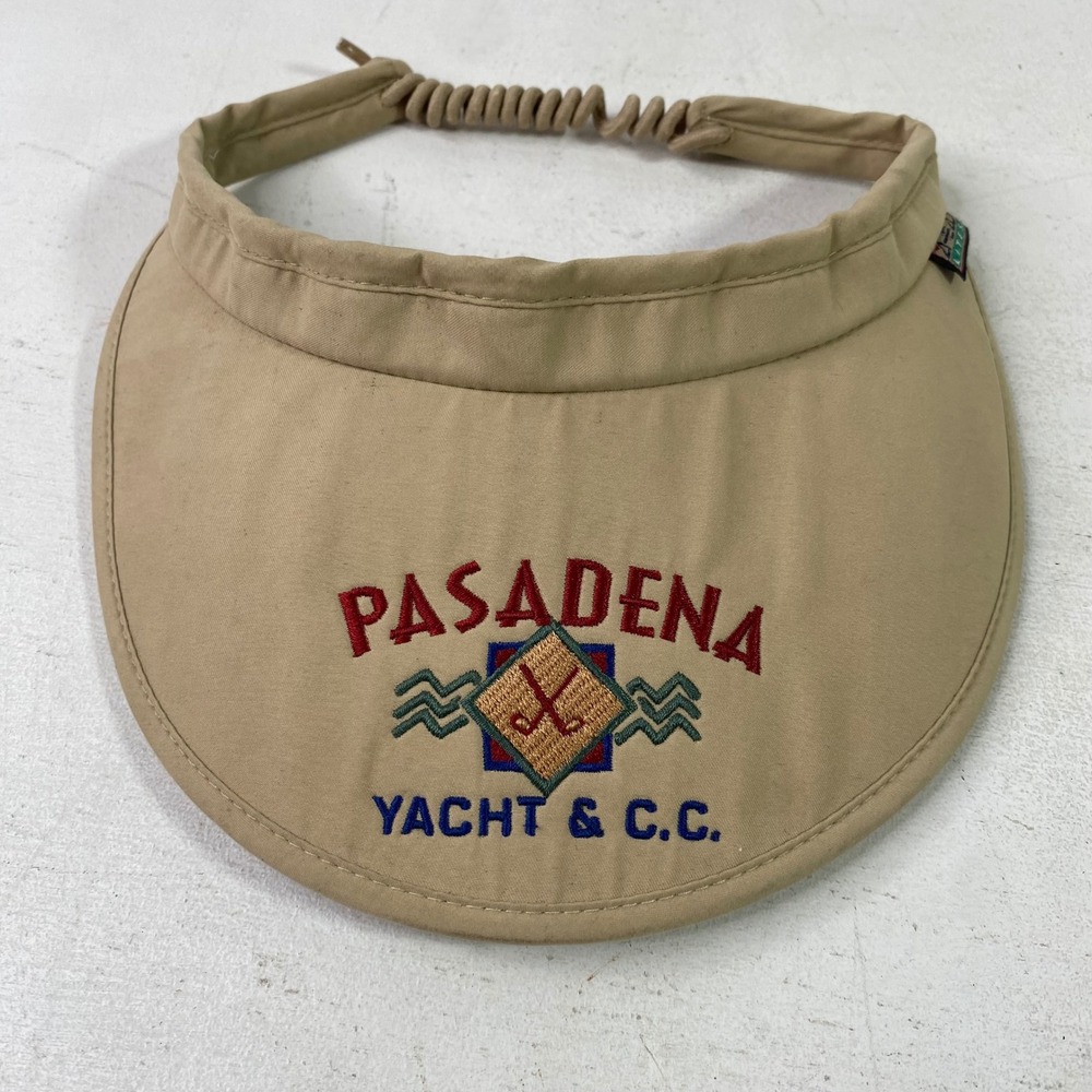 Vintage Pasadena Yacht & C.C. Golf Visor Ahead Lites Khaki Coil Back Hat